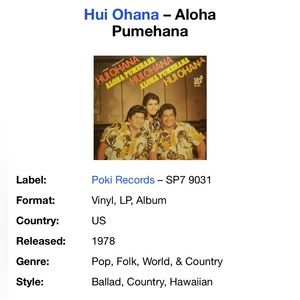 Vintage vinyl Hawaii Hui Ohana aloha pumihana 1978